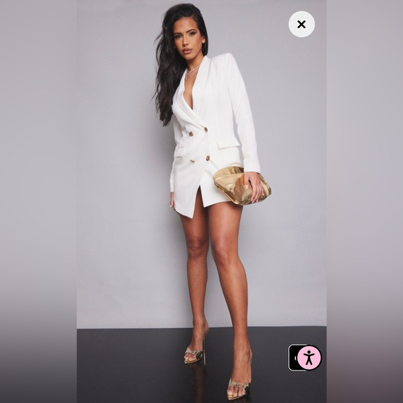 Pretty Little Thing White Gold Button Blazer Dress - Picture 4 of 6